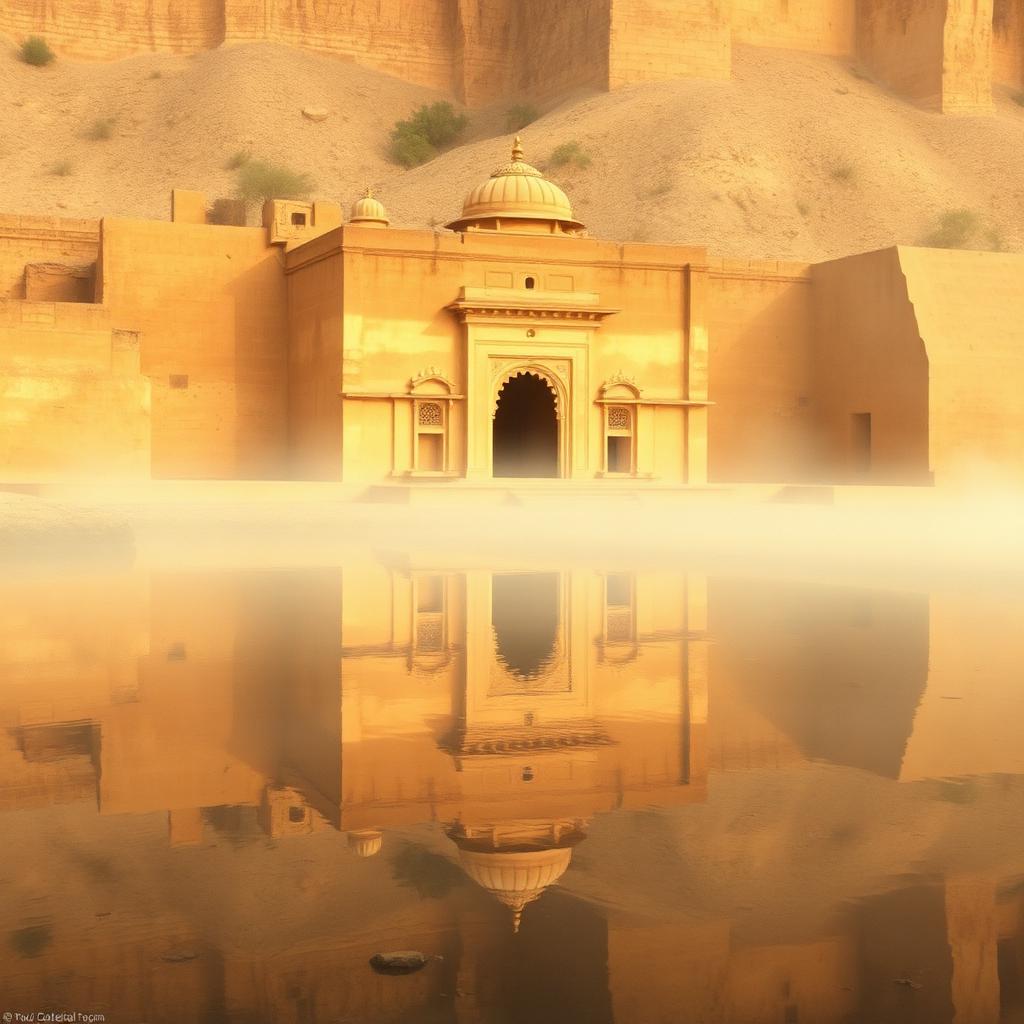 Rajasthani fort mirrored in still water